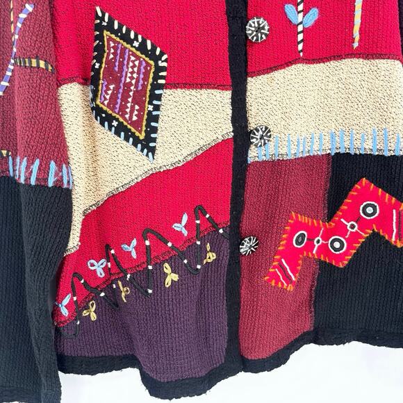 Indigo Moon Geometric Embroidered Beaded Colorblock Cardigan Sweater Size M - Picture 3 of 7